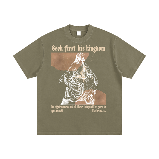 SEEK FIRST Heavyweight Vintage Washed Frayed T-Shirt