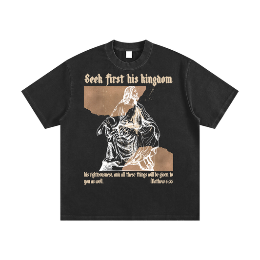 SEEK FRST Heavyweight Vintage Washed Frayed T-Shirt