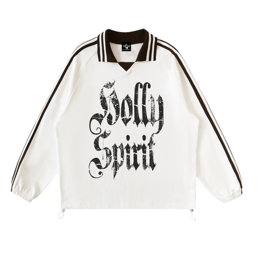 Holly Spirit Contrast Striped Lapel Collar Sweatshirt